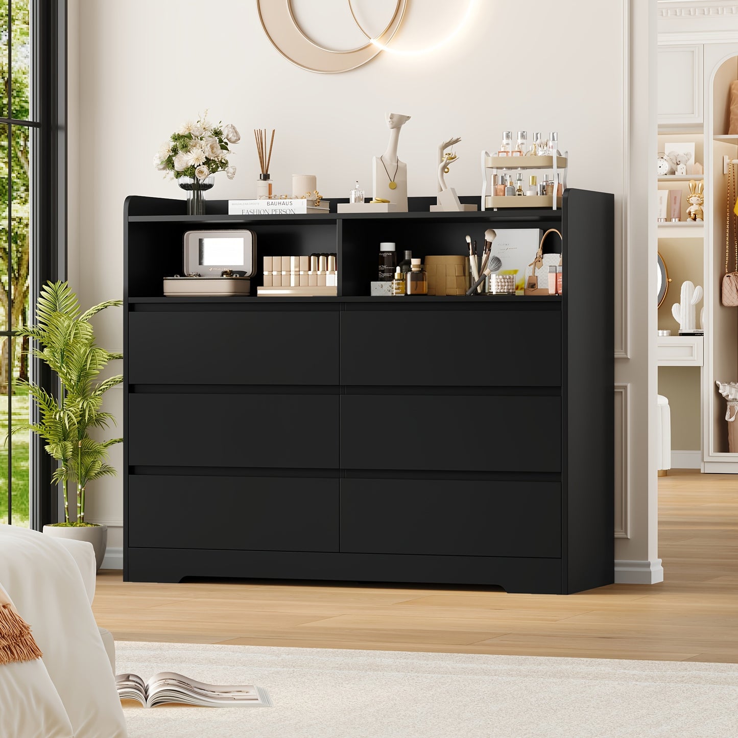 Ladekast Wit – Commode – Opbergkast – Dressoir – Kast Met Lades – 6 Ruime Lades – 2 Open Vakken – Modern Design – Kunststof En Hout