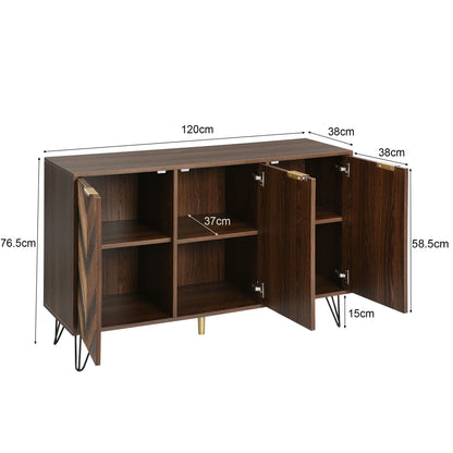 Three-Door Sideboard | Unique Design, Stylish Details, Ample Storage Space, Solid Wood Veneer Doors with Textured Surface, Veneered Interior, Includes Small Cabinet with Golden Accents