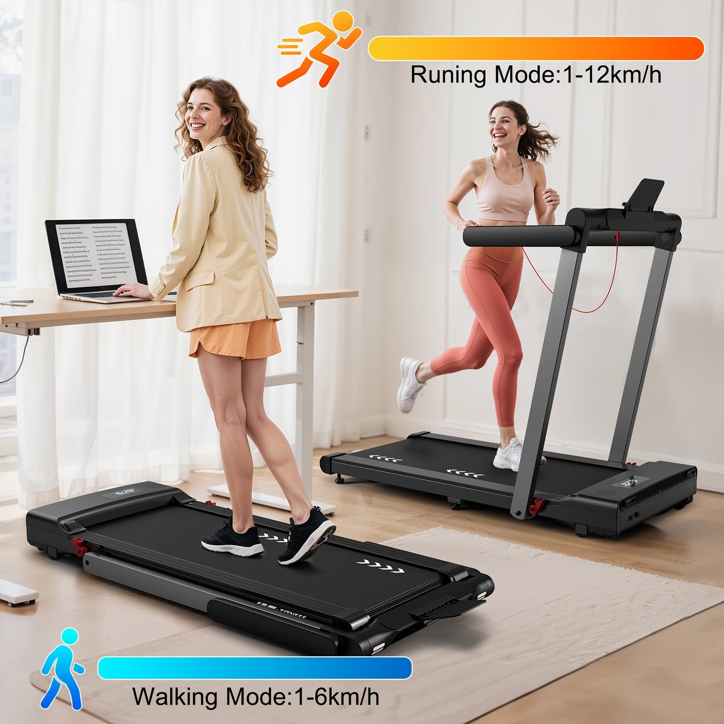 1 VOWVIT 3-in-1 Home Treadmill | High Performance up to 12 km/h, Dual LED Display, 12 Programs, Remote Control, Foldable, APP-Compatible, Aluminum Alloy, Power Supply 220V-240V, Without Battery