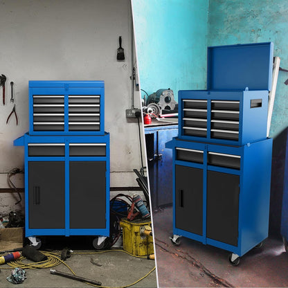 Werkplaatswagen – Gereedschapswagen – Gereedschapskast – Werkbank – Toolcart – 2-in-1 Afneembaar Ontwerp – 100 Kg Draagvermogen – Blauw – Verstelbare Plank – Vergrendelbaar