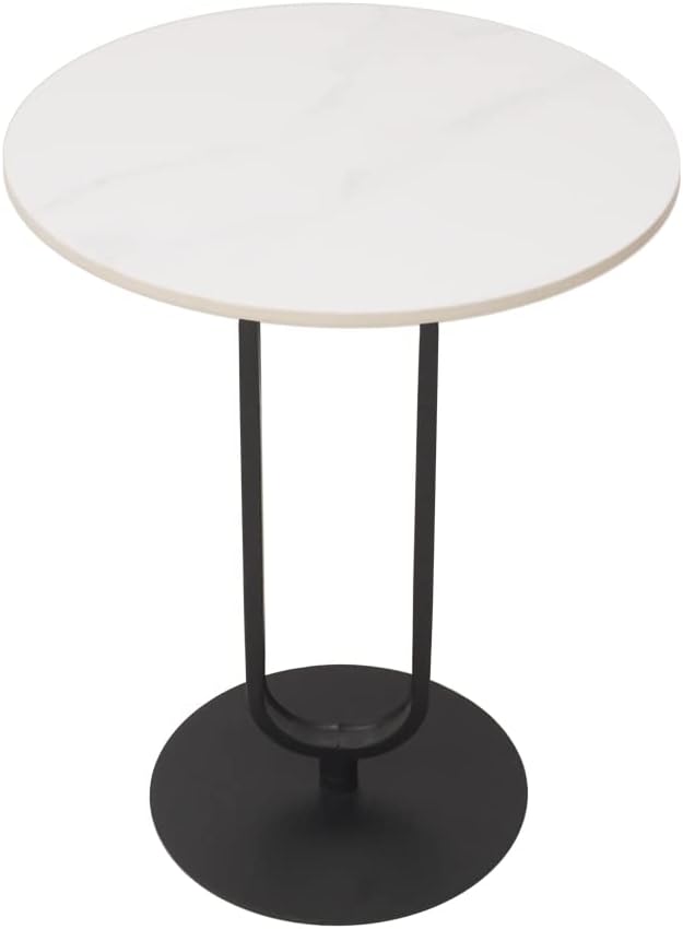 Bijzettafel rond, marmeren salontafel, banktafel, kleine koffietafel, metaal zwart, voor woonkamer slaapkamer, laptoptafel, banktafel