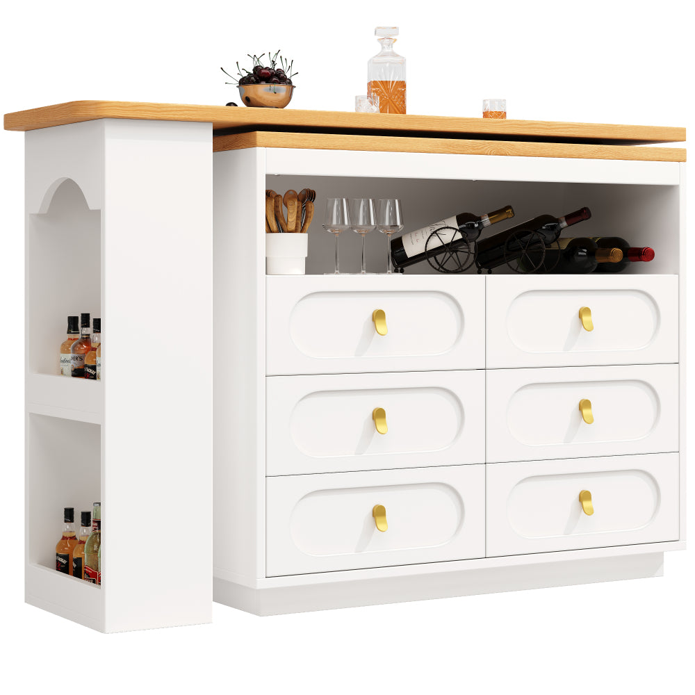 Uitklaptafel – Klaptafel – Vouwtafel – Bartafel – Campingtafel – Uitschuifbaar 138-203 cm – 360° Draaibare Voet – Opbergplank – Wit Metaal