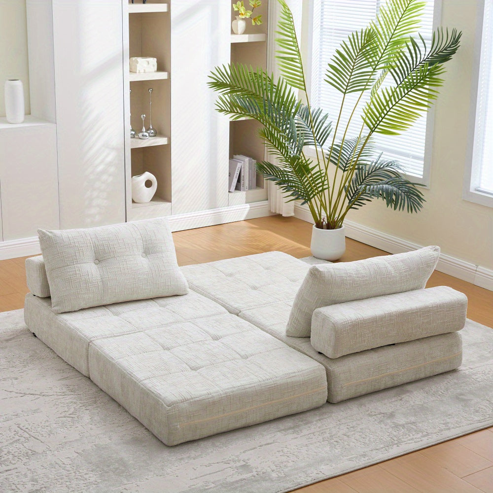 Slaapbank – Sofa – Bedbank – Slaapstoel – Logeerbed – Inklapbaar Ontwerp – Stevig Duurzaam Frame – Beige