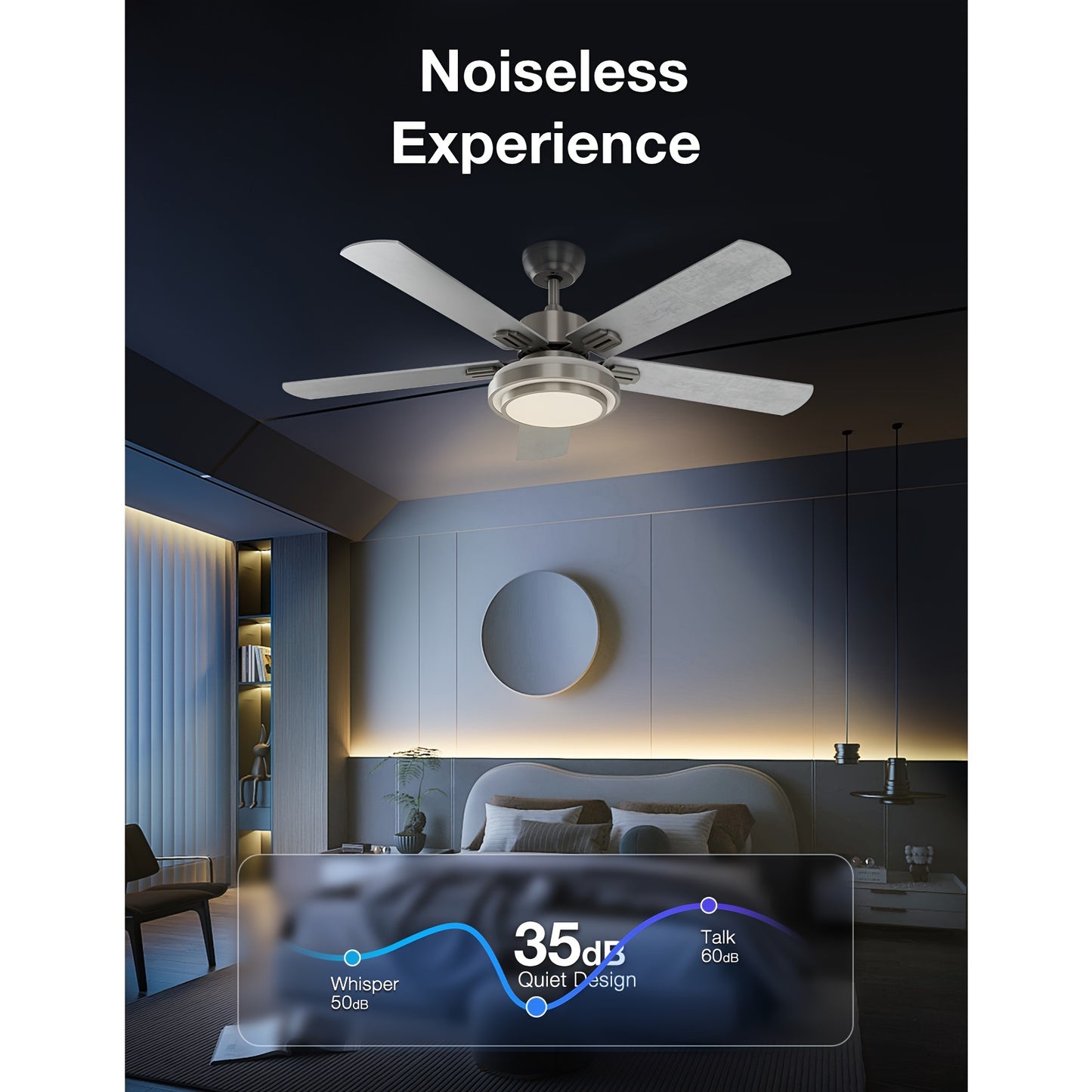 Plafondventilator – Ventilator – Plafondventilator Met Licht – Sfeerlicht – Verstelbare Ventilator – Zwarte 52 Inch – 3 Kleurtemperaturen – 6 Snelheden En Omkeerbare DC Motor