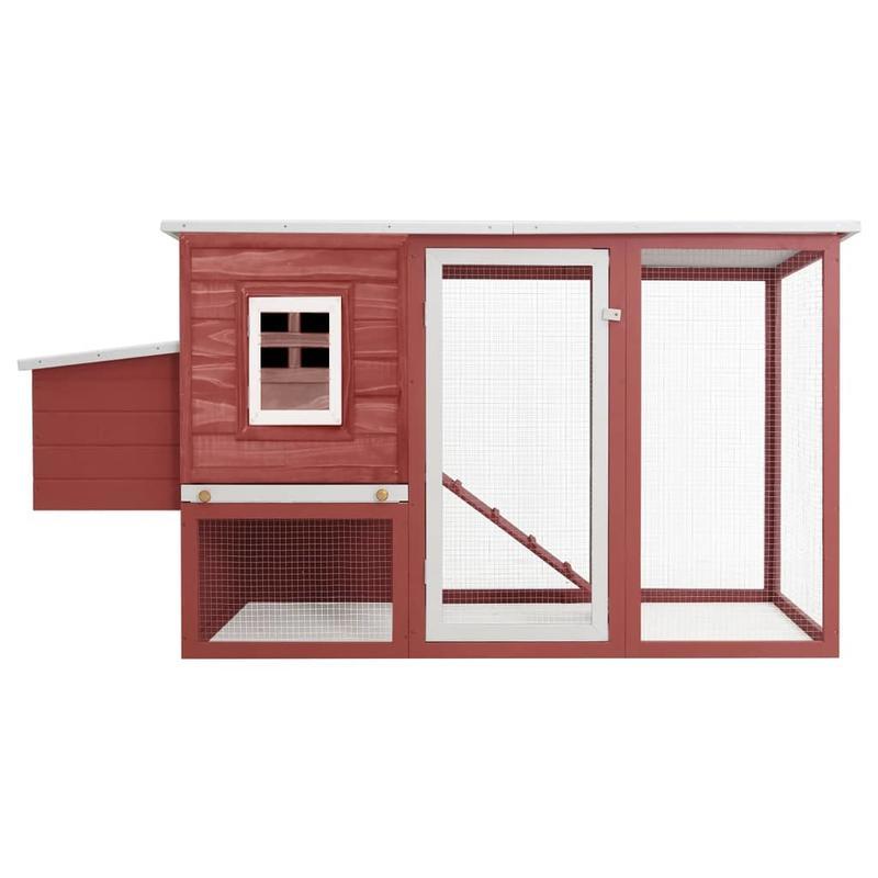 Easy Assembly Outdoor Chicken Coop with Red Wooden Nesting Box - Weatherproof Backyard hen house, Ventilated Run, Front door, Predator-proof security - Compact design for chickens, rabbits, small pets - Durable Wood Construct