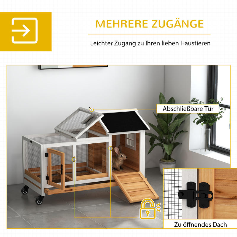 Konijnenhok – Knaagdierenhok – Dierenkooi – Buitenren – Knaagdierverblijf – Ruim 108x58x73,5 cm – Fiberboard Met Wieltjes