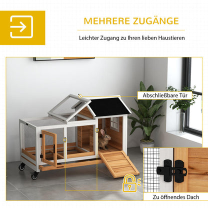 Konijnenhok – Knaagdierenhok – Dierenkooi – Buitenren – Knaagdierverblijf – Ruim 108x58x73,5 cm – Fiberboard Met Wieltjes