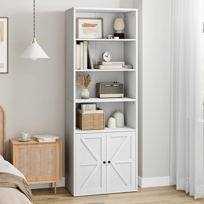 Industrial Farmhouse Bookcase with Doors - Extra Tall 181.36cm Tall Bookshelf, Heavy-Duty Hardwood Construction, No Assembly Needed, Modern Farmhouse Storage Cabinet with Doors for Living Room, Home Office, Bedroom - Space-Sa