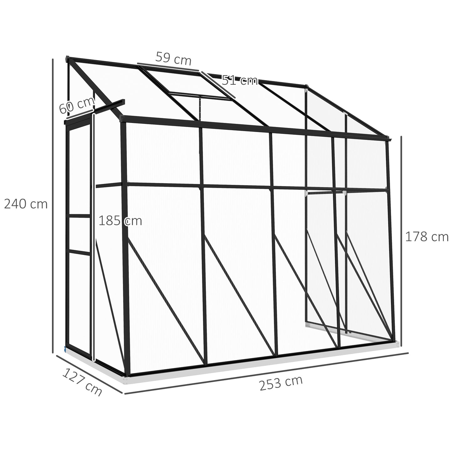 Kweekkas – Tuinkas – Kweekkas Achterkant – Mini Kas – Plantenkas – Aluminium Frame – Dubbelwandig Polycarbonaat – Schuifdeur – Verstelbare Dakventilatie