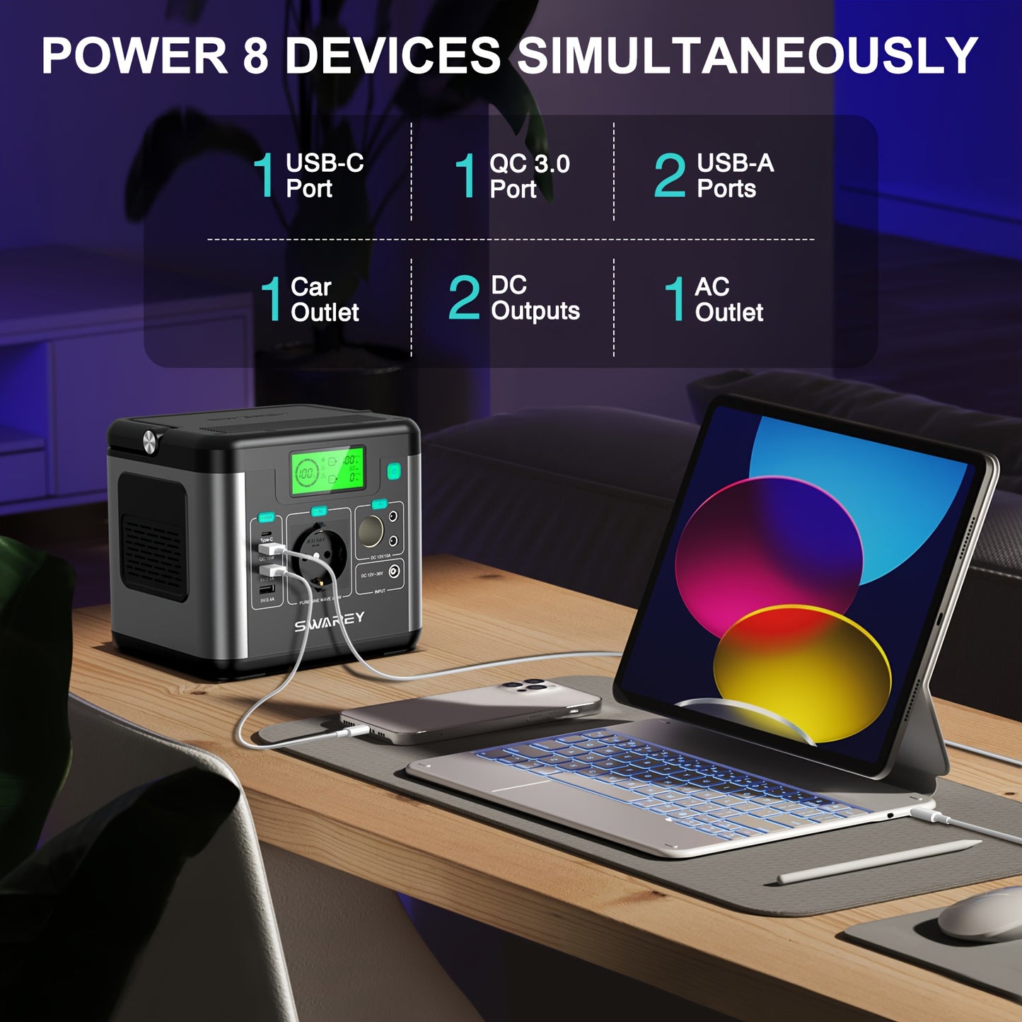 Powerbank – Draagbare Batterij – Externe Accu – Mobiele Oplader – Power Station – 300W AC Uitgang – 222Wh Lithium Batterij – USB-C PD 65W Snelladen