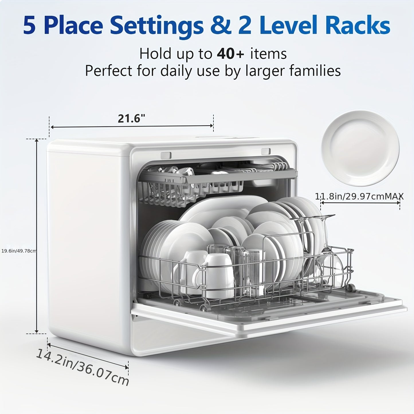 Compact Vaatwasser – Tafelmodel Vaatwasser – Vrijstaand Mini Vaatwasser – Kleine Keuken Vaatwasser – Mobiele Vaatwasser – 7 Wasprogramma’s – Ingebouwde 5L Watertank