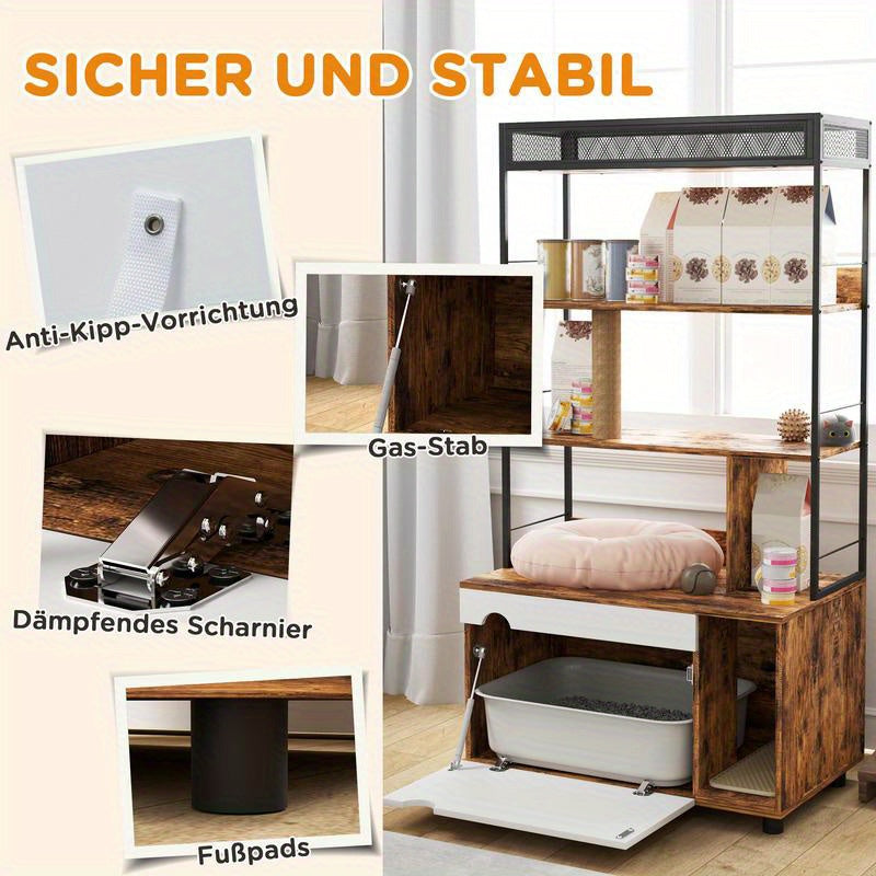 Kattenkrabpaal – Kattenboom – Krabpaal – Krabmeubel – Kattenhuis – 3 Laags – Afneembare Kattenbaklade – Ruim & Stevig 152 cm Hoog