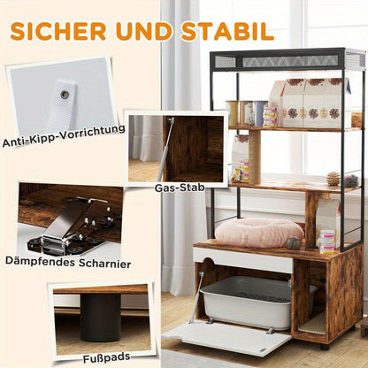 Kattenkrabpaal – Kattenboom – Krabpaal – Krabmeubel – Kattenhuis – 3 Laags – Afneembare Kattenbaklade – Ruim & Stevig 152 cm Hoog