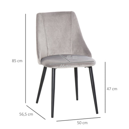 Eetkamerstoel – Keukenstoel – Stoel Met Rugleuning – Zitstoel – Veloursstoel – Grijs – Ergonomisch Design – Stabiel Metalen Frame