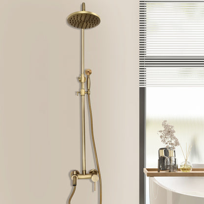 1 Set Antique Brass Shower System - Heavy-Duty Brass & Wall-Mounted Rain Shower Head with Handheld Attachment, 3-Spray Modes (Rain/Handheld/Combination), Fit for Modern Bathroom, Vintage Bath Set for Hot & Cold Water