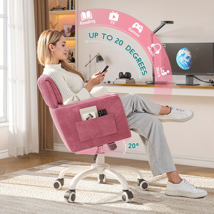 Draaistoel – Bureaustoel – Bureaustoel Met Wieltjes – Werkstoel – Bureaustoel Verstelbaar – Beige – 360° Draaibaar – Zacht Gespoelde PU-Bekleding