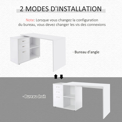 Hoekbureau – Computerbureau – Bureautafel – Modulair Bureau – Eettafel – MDF Wit – 2 Configuraties – 3 Lades & 2 Open Vakken