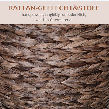 Kattenmand – Kattenmandje – Kattenbed – Huisdiermand – Dierenbed – Natuurlijk Waterhyacint – Inclusief Zacht Kussen – Stevig Metalen Frame 50x42x60 cm – Bruin Beigekleurig