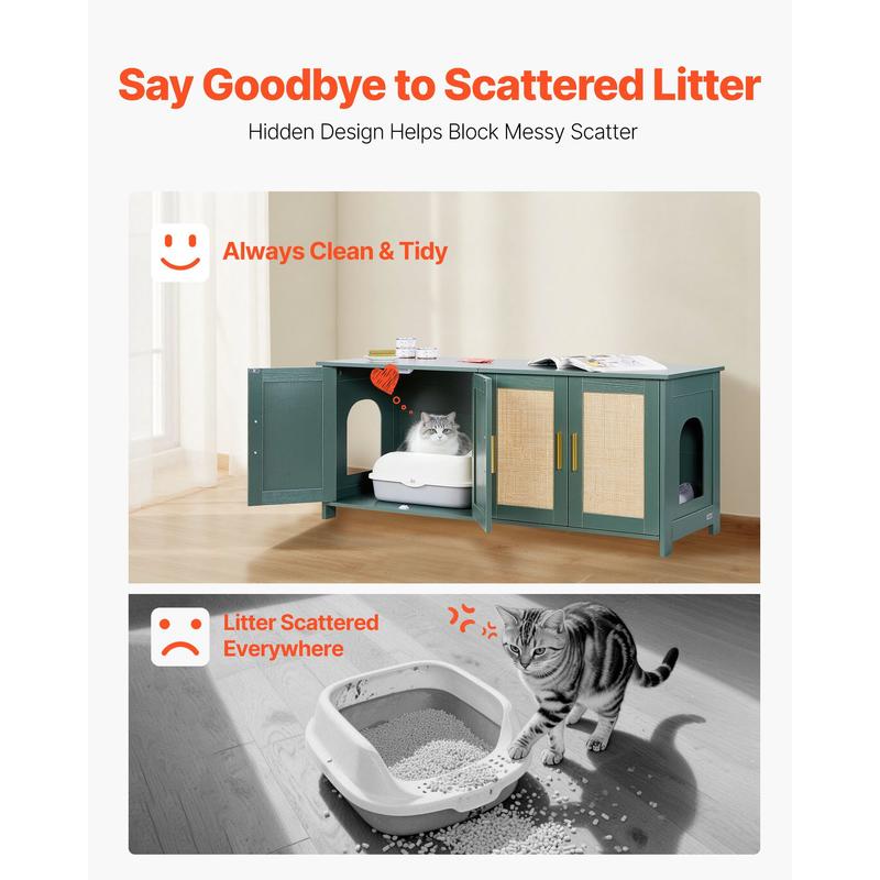 Krabpaalhuis – Krabpaal – Kattenhuis – Kattenspeelhuis – Kattenkast – Groot Modern Kattenhuis Met Rietdeuren – Verborgen Kattenbak En Ventilatiesysteem – Stevig Vezelplaat, Ruimtebesparend 120x45x50 cm