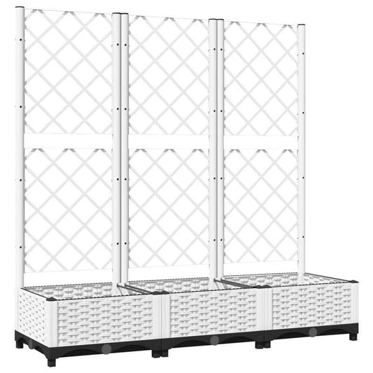 Plantenbak Met Rankgitter – Tuinbak – Klimplantbak – Balkonbak – Buitenbloembak – Wit – Weerbestendig Kunststof – 120x40x121,5 Cm