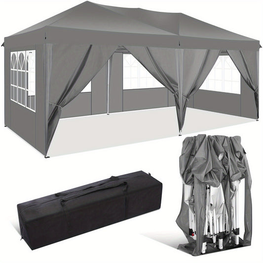 3.05x6.1meter Pop-up Awning Tent With 8-panel Removable Side Walls, Comes With Carrying Bag And Accessories, Sun Protection, Portable Awning Tent With Carrying Bag, Suitable For Outdoor Parties And Market Events, Temporary Em