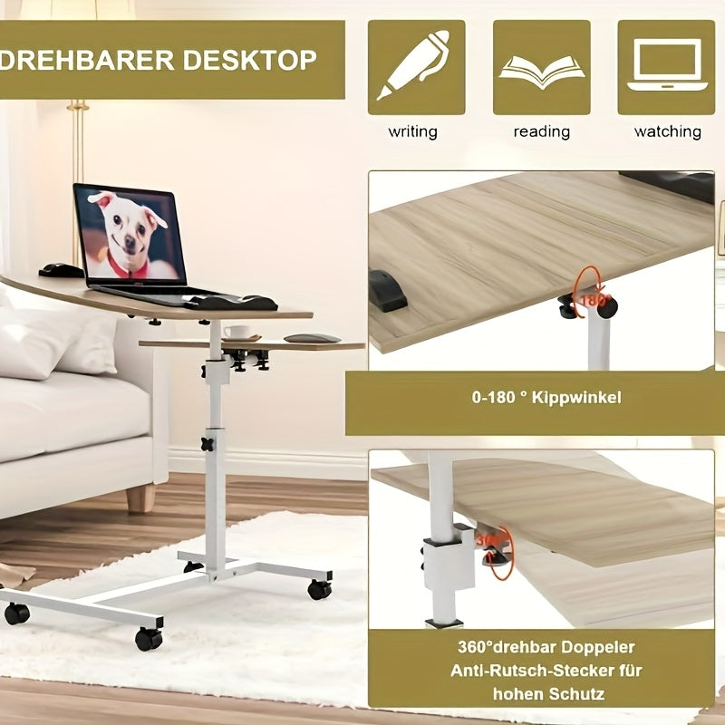 Space Saving Adjustable Desk 60x40cm | Tiltable Tabletop And 61-95cm Height Adjustment | Ergonomic Bedside Desk for Living Room (tool-free Assembly)