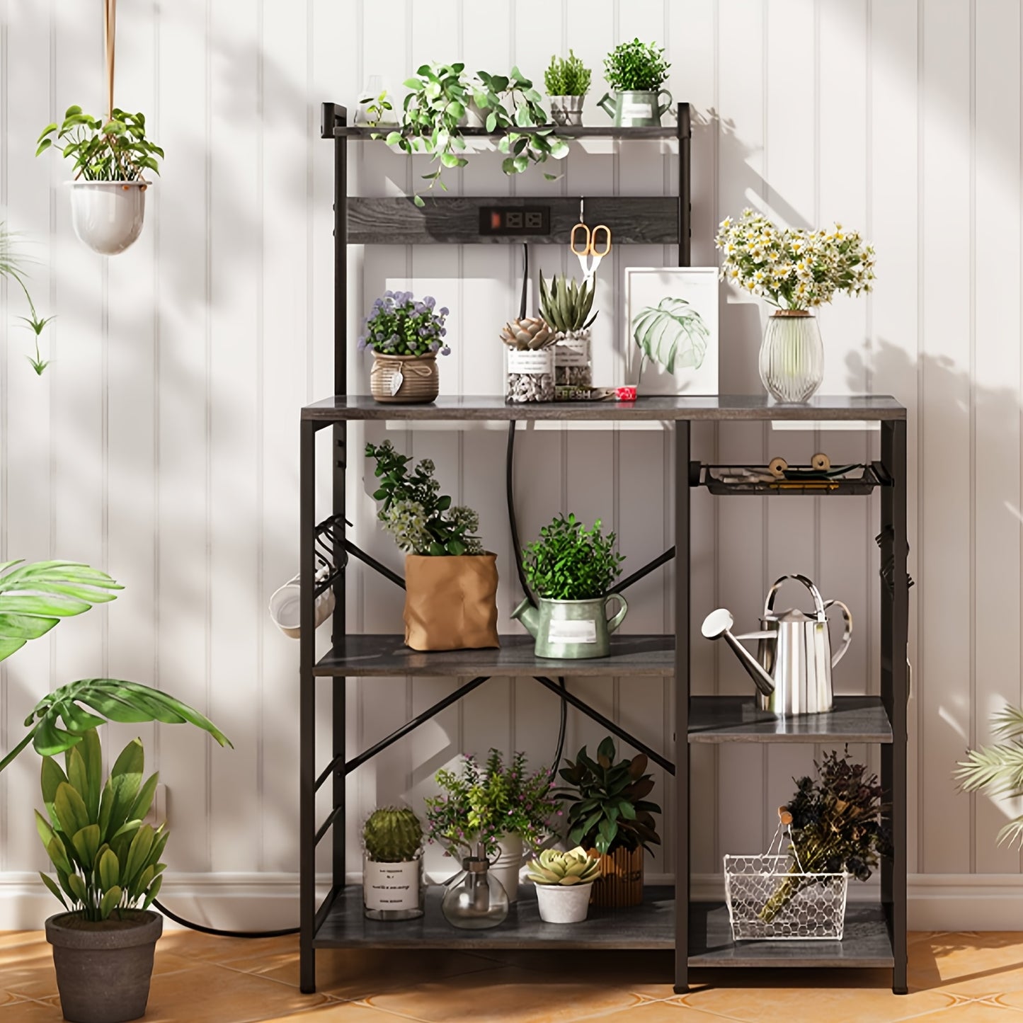 Keukenrek – Keukentrolley – Opbergrek – Keukenorganizer – Kast Organizer – Vier Lagen – Metalen Frame – Walnootkleurige Afwerking