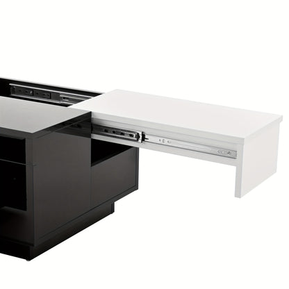 Modern Expandable/Retractable Coffee Table with Black & White Glossy Tabletop, Hidden Storage - Heavy-Duty Metal Frame, Easy Assembly, Space-Saving Convertible Design for Small Spaces, Apartments, Living Room Furniture (No Wo