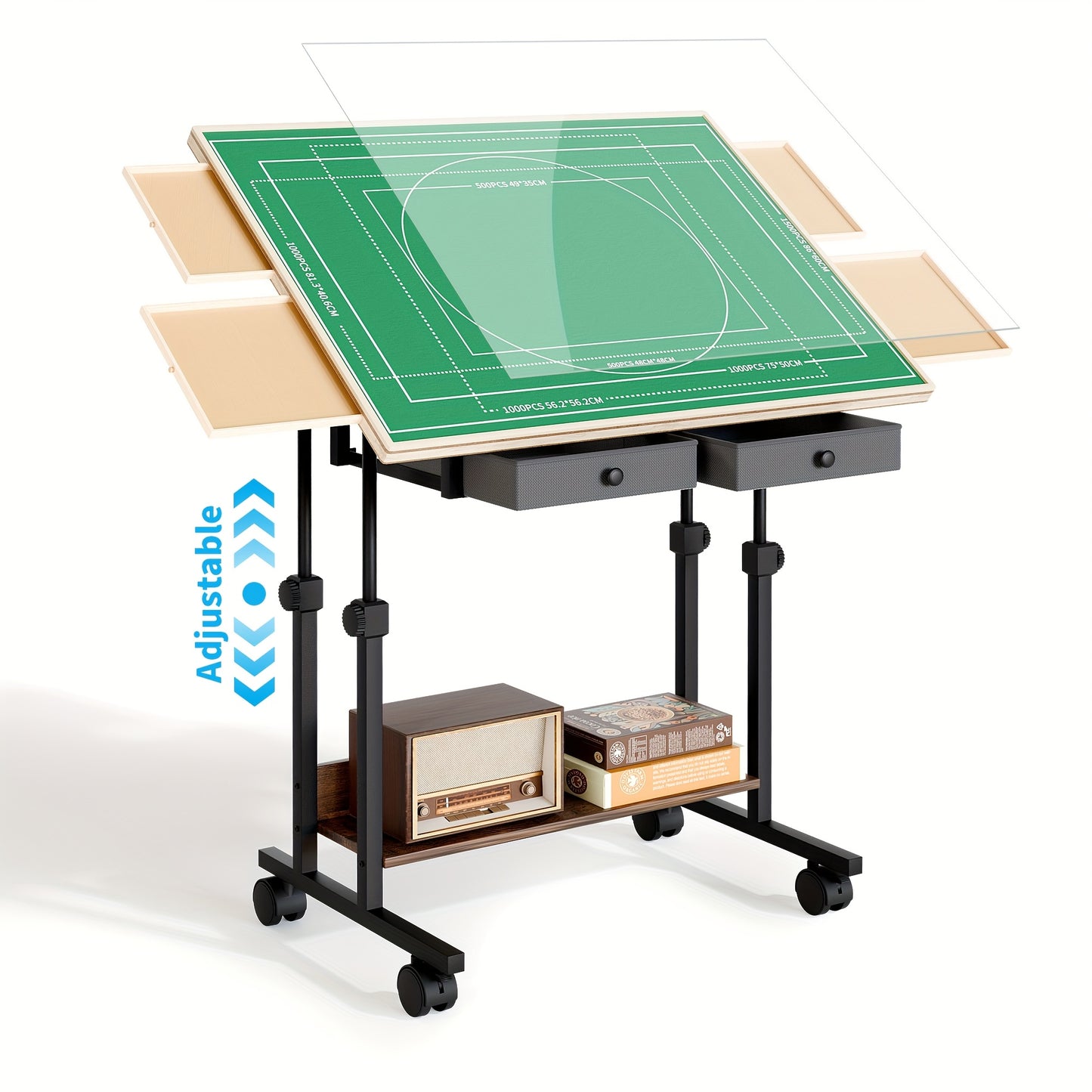 Multifunctionele Tafel – Verstelbare Tafel – Hobbytafel – Schrijftafel – Opbergtafel – 88,9x66 cm – 5 Kantelhoeken – 6 Laden Metalen Frame