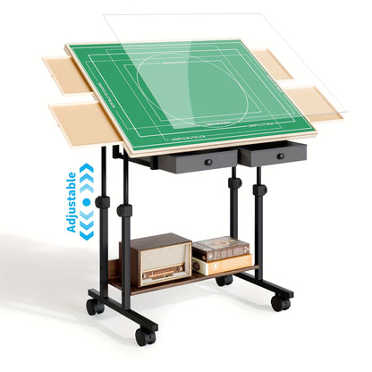Multifunctionele Tafel – Verstelbare Tafel – Hobbytafel – Schrijftafel – Opbergtafel – 88,9x66 cm – 5 Kantelhoeken – 6 Laden Metalen Frame