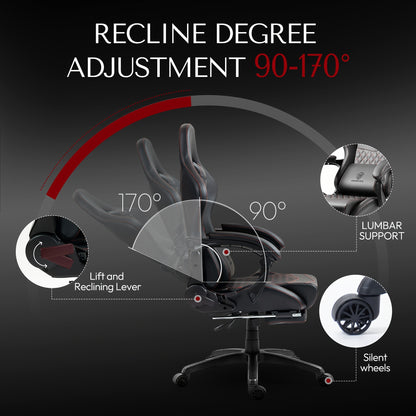 Ergonomische Gaming Stoel – Bureaustoel – Computestoel – Racestoel – Office Chair – Verstelbare Rugleuning – PU Leren Bekleding – Stevig Metalen Frame – Schommelfunctie – Zwart