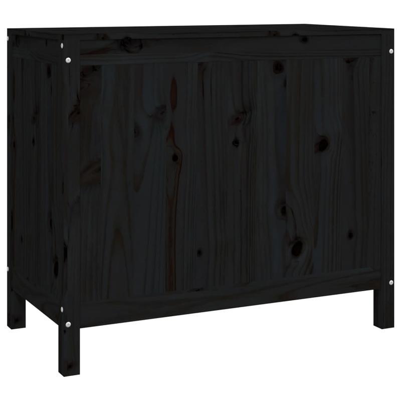Wasmand – Wasbox – Wassorteerder – Waszak – Opbergmand – Massief Grenenhout – 3 Compartimenten Met Uitschuifbare Laden – Zwart – 88,5x44x76 cm – Klassiek Design