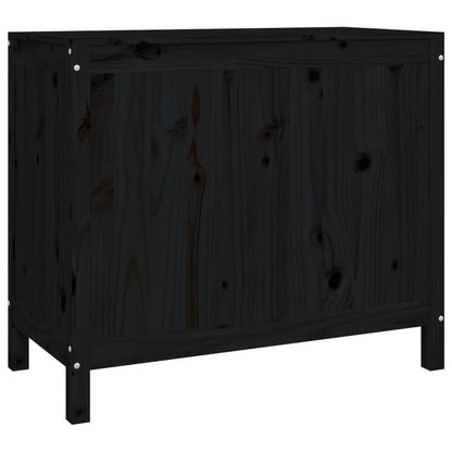 Wasmand – Wasbox – Wassorteerder – Waszak – Opbergmand – Massief Grenenhout – 3 Compartimenten Met Uitschuifbare Laden – Zwart – 88,5x44x76 cm – Klassiek Design