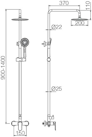 Douche Set – Doucheset – Douchepaneel – Regendouche – Handdouche – Verstelbare Doucherail 95-132 cm – Mat Zwart Anti-Kalk Regendouchekop 20 cm