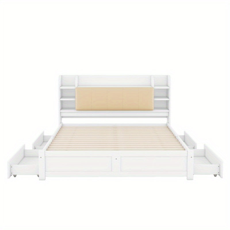 Hoofdbord Bed – Bedpaneel – Bedframe – Opbergbed – Bedombouw – 180x200cm – Vier Laden – Meerdere Opbergvakken – Wit – Opvouwbaar