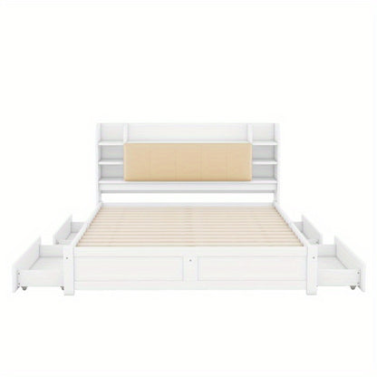 Hoofdbord Bed – Bedpaneel – Bedframe – Opbergbed – Bedombouw – 180x200cm – Vier Laden – Meerdere Opbergvakken – Wit – Opvouwbaar
