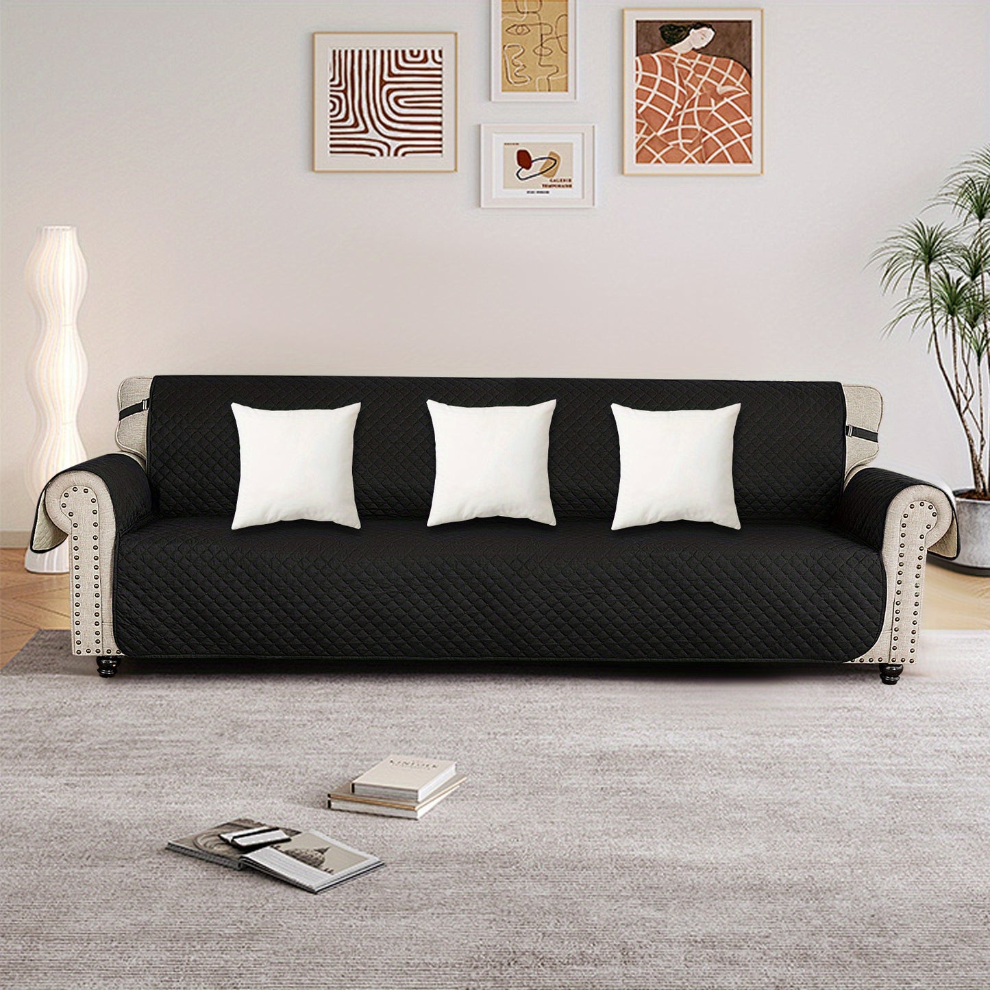 TOOL1SHOOO Luxury Sofa Cover 342.9x220.98 cm Suitable for all seasons Double-layer elastic breathable fabric Easy to clean Suitable for living rooms and home offices, black