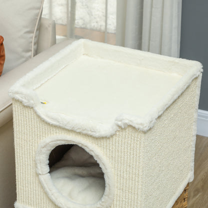 Krabpaal – Kattenboom – Kattenkrabpaal – Krabmeubel – Kattenhuis – 75,5 cm Hoog – Pluche Bekleding met Kattenhol