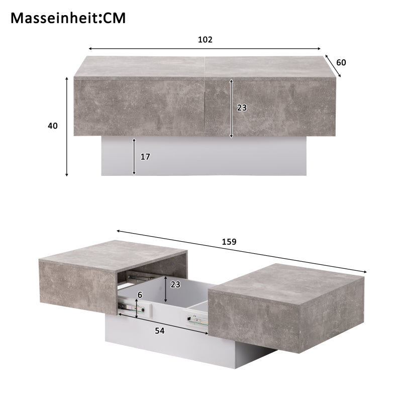 Retro Extendable Coffee Table Suitable for Living Room with Retractable Table & Storage Drawers/Cabinets - Self-Assembling Modern Center Table, Space-Saving Design, Height Compatible for Sofa, Durable Study (No Wood)