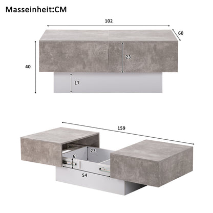 Retro Extendable Coffee Table Suitable for Living Room with Retractable Table & Storage Drawers/Cabinets - Self-Assembling Modern Center Table, Space-Saving Design, Height Compatible for Sofa, Durable Study (No Wood)
