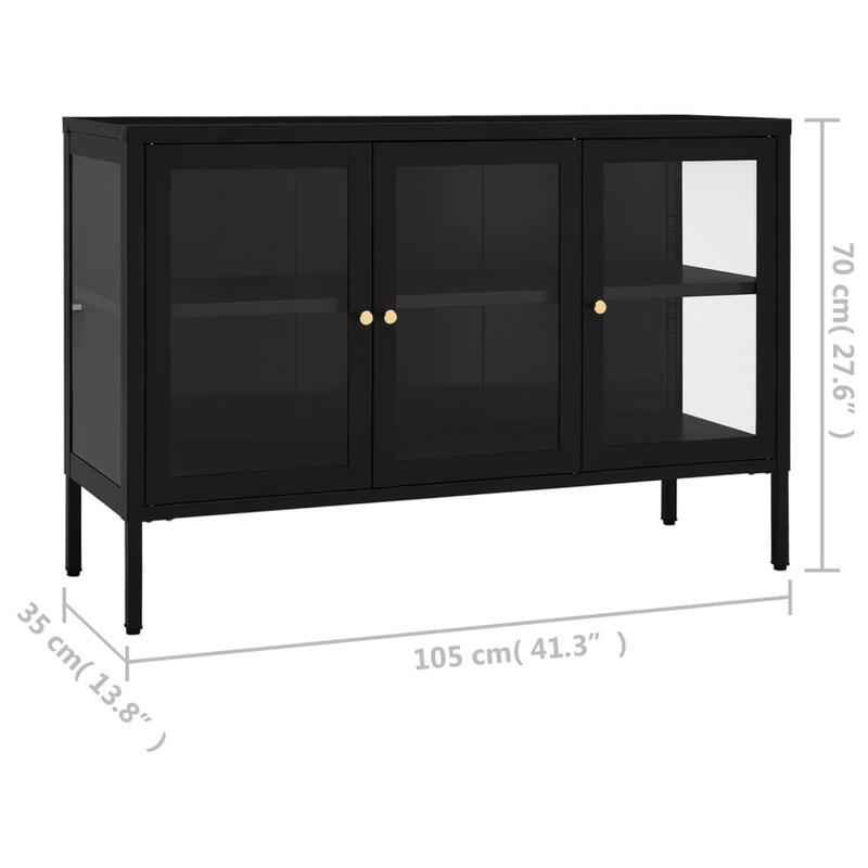 Dressoir – Sideboard – Opbergkast – Ladekast – Kast – Industrieel Design – 105x35x70 cm – Staal en Zwart Glas