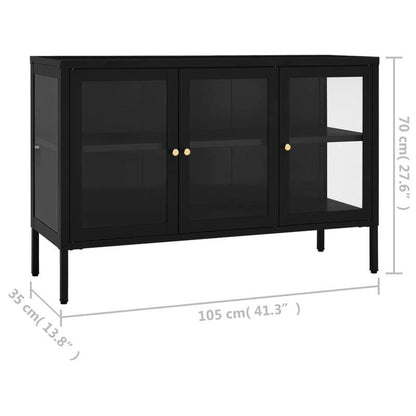 Dressoir – Sideboard – Opbergkast – Ladekast – Kast – Industrieel Design – 105x35x70 cm – Staal en Zwart Glas