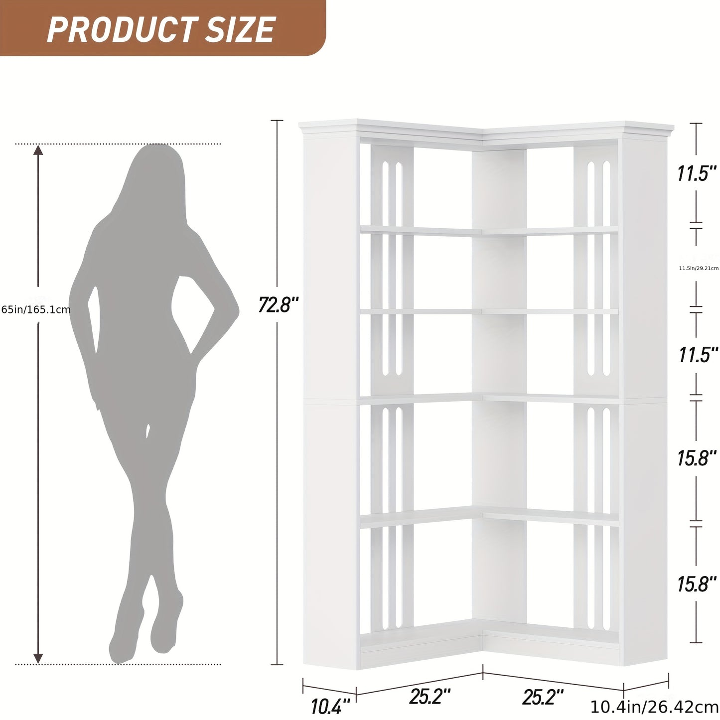 Hoekboekenkast – Hoekboekenplank – L-vormige Boekenkast – Boekenrek – Opbergkast – 182 cm Hoog – Stevige MDF & Houtconstructie – Vrijstaand Wit Meubel