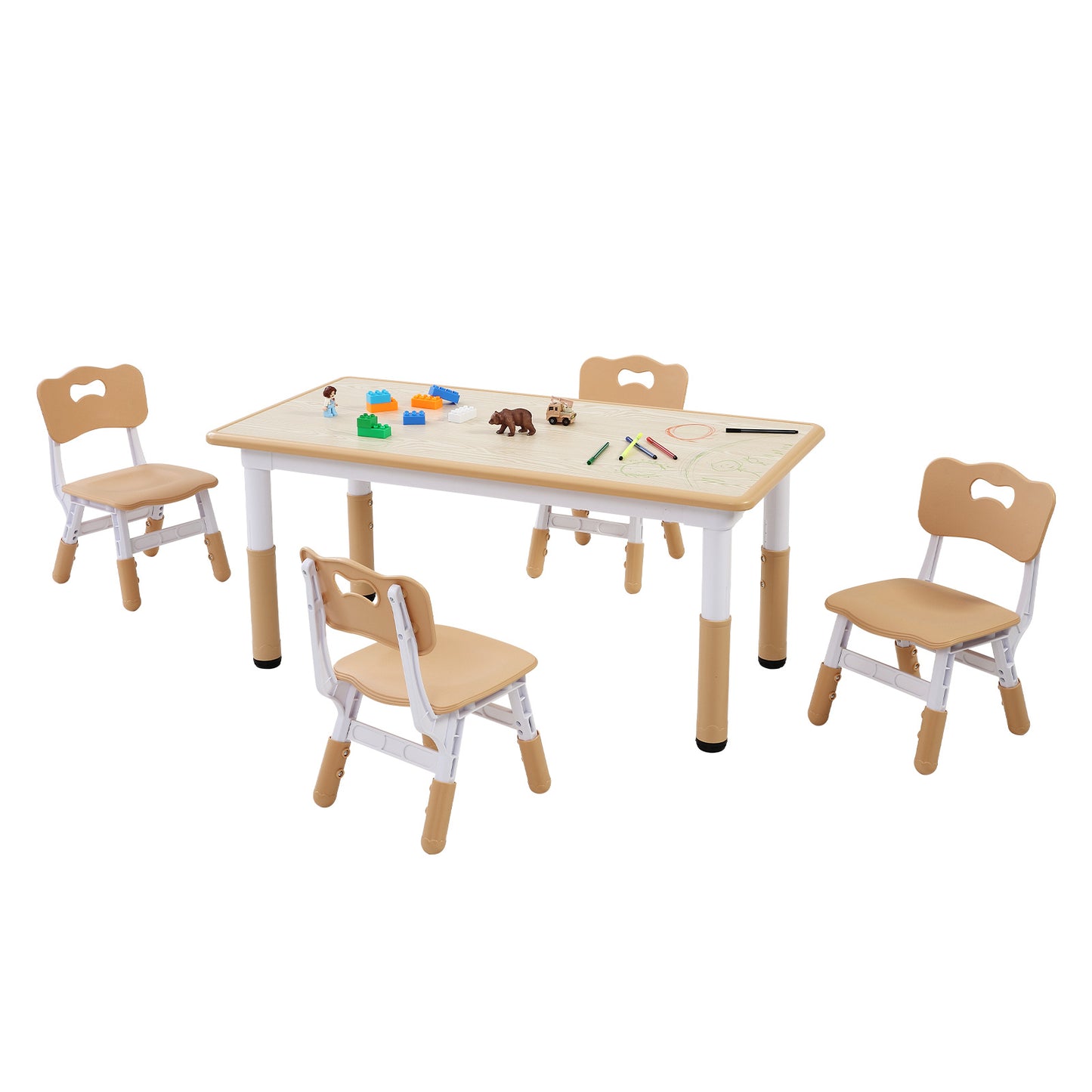 Kinderstoel – Kindertafel – Kinderset – Meegroeistoel – Speeltafel – Verstelbare Hoogte – Duurzaam Kunststof & Hout