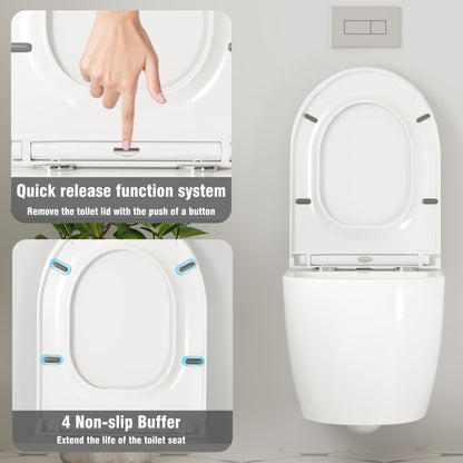 Toiletpot – Hangend – Wandcloset – WC Pot – Toiletset – Rimless Design – Softclose D-Vormige Zitting – Diepe Waskom 51 cm – Wit – Moderne Stijl Zonder Elektriciteit