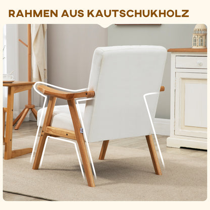 Fauteuil – Armstoel – Relaxstoel – Loungestoel – Designstoel – Scandinavisch Design – Velvet Bekleding – Massief Houten Frame – 68x74x82 cm – Crème Kleur