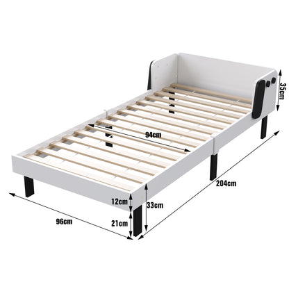Eenpersoonsbed – Kinderbed – Jongensbed – Meisjesbed – Enkelbed – Compact Design – Massief Dennenhout – 90x200 cm – Hondenkop Hoofdbord – Orthopedische Lattenbodem – Wit