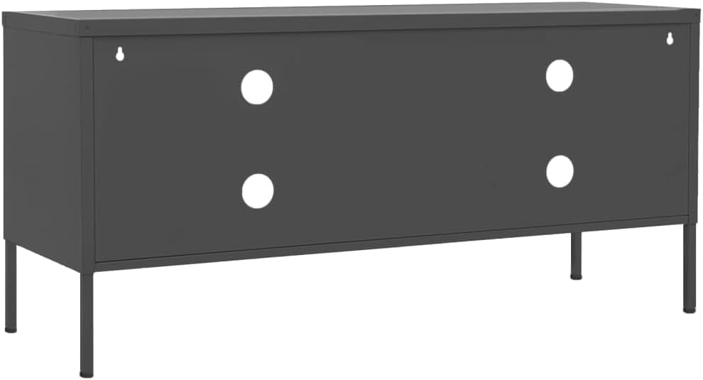 vidaXL Steel TV Cabinet - Anthracite Media Unit Stand with Shelf, Built-in Storage, Cable Management, Adjustable Height for Living Room