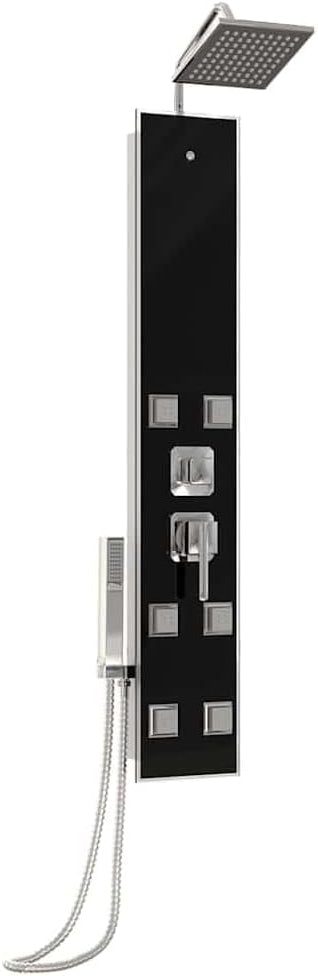 Douchepaneel – Douchezuil – Douchesysteem – Douchekolom – Regendouche – Roestvrij Staal & Gehard Glas – Zwart 18x45,5x130 cm