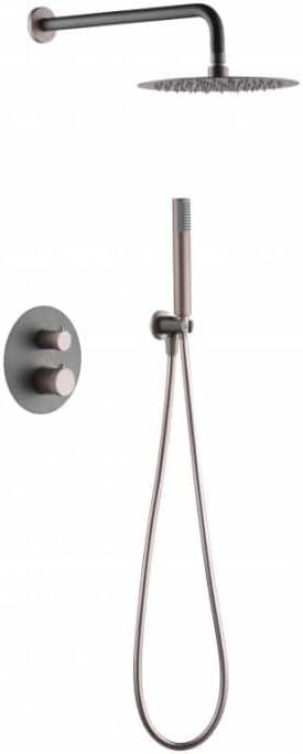Thermostatische Inbouw Douche Set – Inbouwdouche – Douchekraan – Handdouche – Badkraan – Mat Grijs & Champagne – 2-Weg Balanskraan – Strak Design